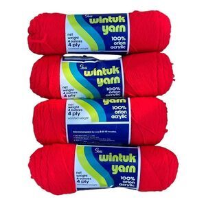 Wintuk Real Red Yarn lot of 4 Orlon Acrylic nos